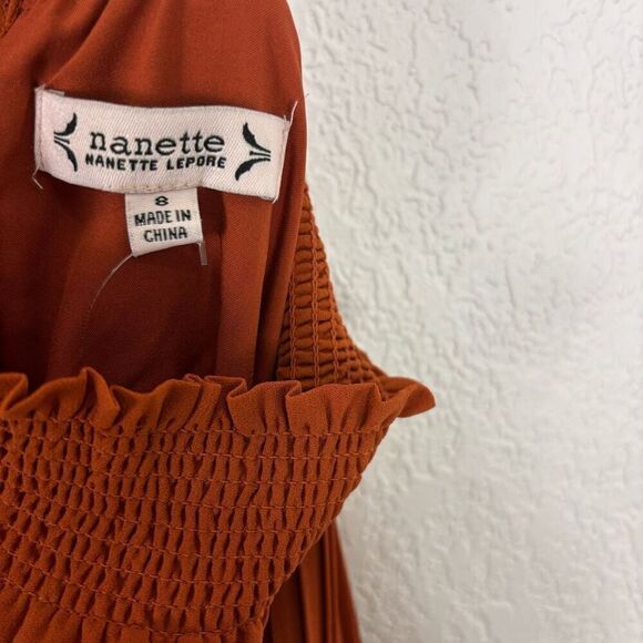 NWT Nanette Lepore Picante Dark Orange Pleated Mock Neck Sleeveless Midi Dress - Picture 7 of 9